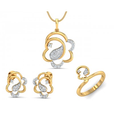 Reya Diamond Pendant, earring ring set In gold